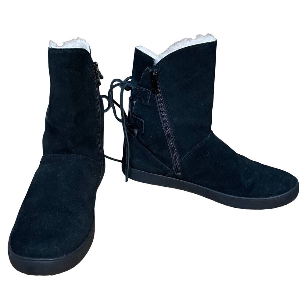 Koolaburra UGG Shazi Black Suede Short Boots Booties Lace Up Back Size 7